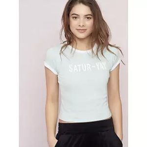 Minty blue Satur-yay t shirt